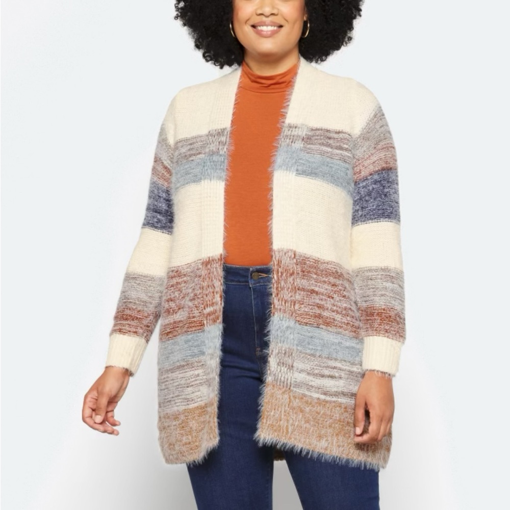 NWOT Evolution by Cyrus Douneau Fuzzy Open Cardigan Multicolored